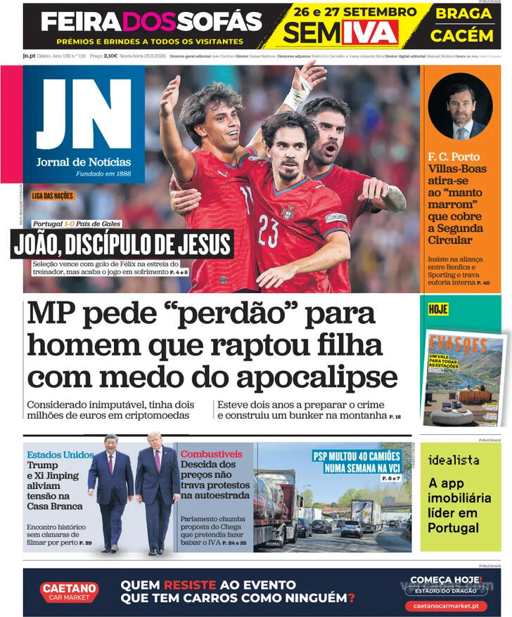 Capa do jornal Jornal de Notícias