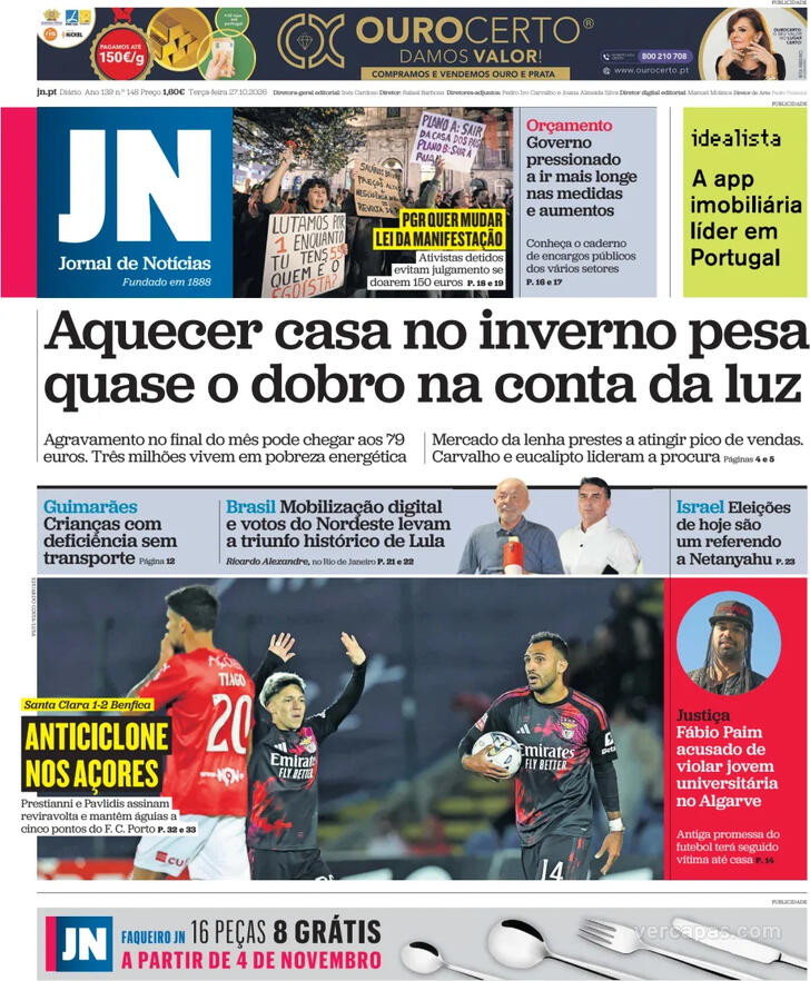 Capa do jornal Jornal de Notícias
