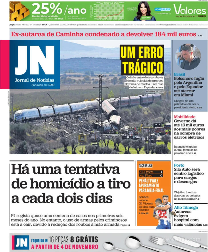 Capa do jornal Jornal de Notícias