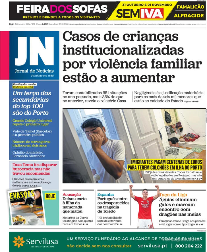 Capa do jornal Jornal de Notícias