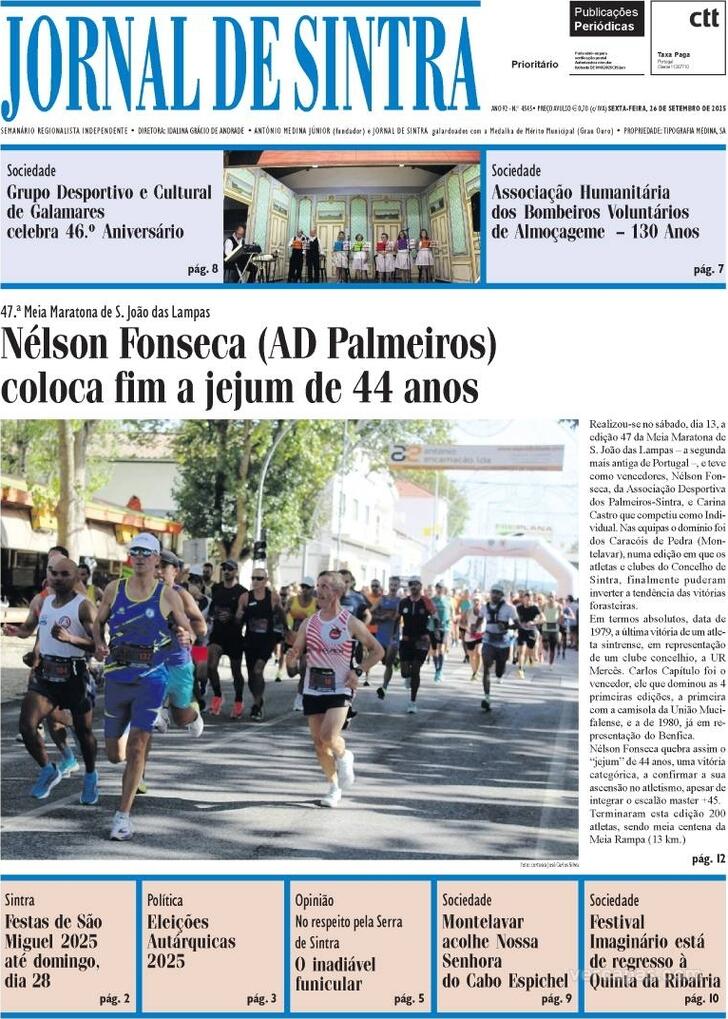 Capa Jornal de Sintra - 2025-09-26