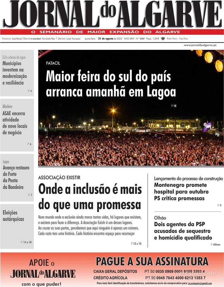 Capa Jornal do Algarve - 2025-08-21
