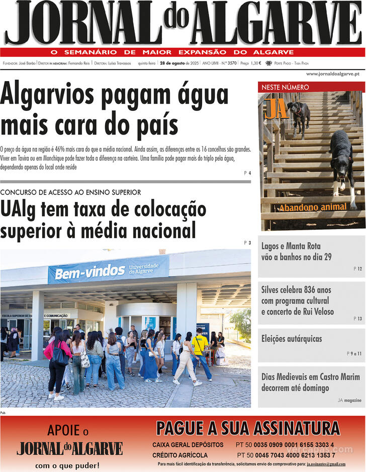 Capa Jornal do Algarve - 2025-08-28
