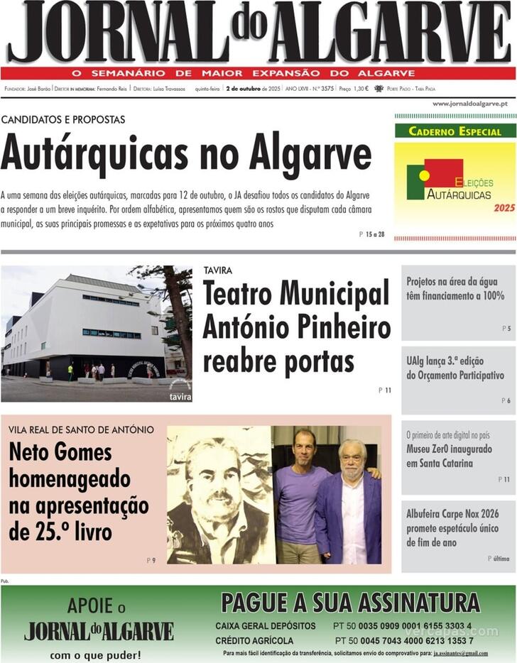 Capa Jornal do Algarve - 2025-10-02