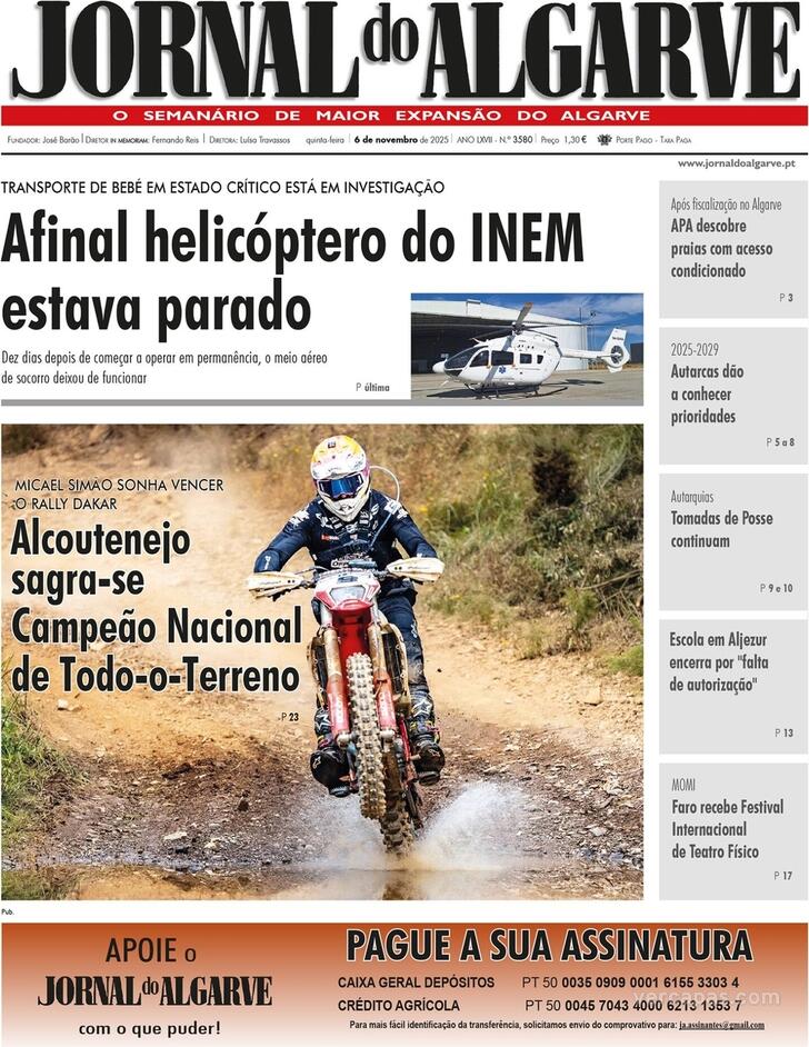 Capa Jornal do Algarve - 2025-11-06