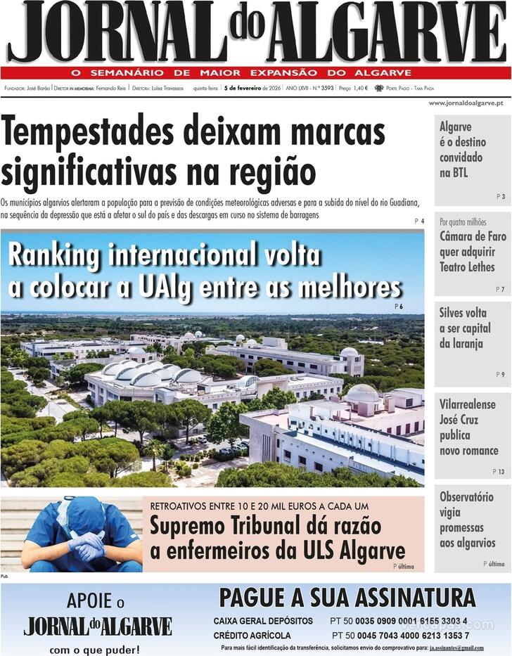 Capa Jornal do Algarve - 2026-02-05