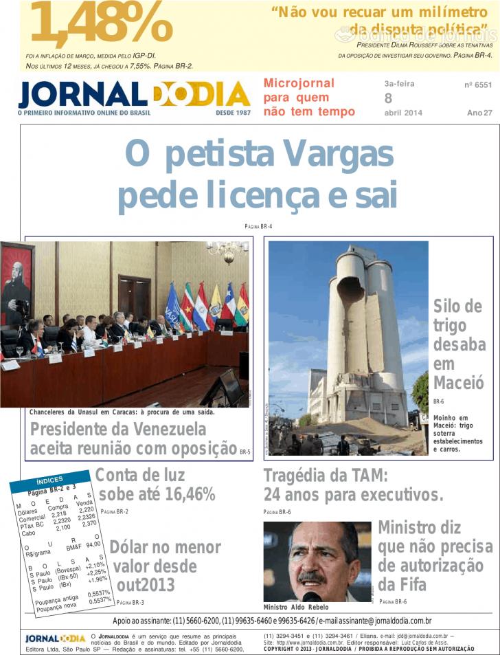 Capa Jornal do dia - 2014-04-08