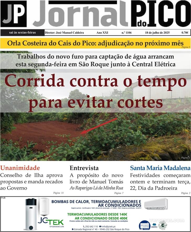 Capa Jornal do Pico - 2025-07-17