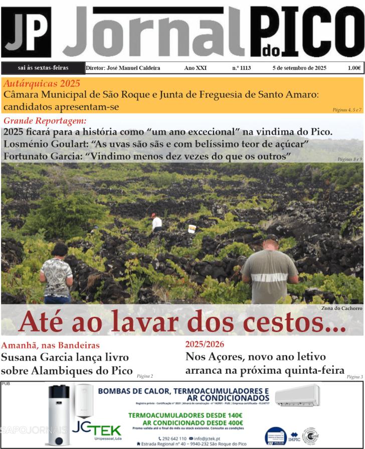 Capa Jornal do Pico - 2025-09-04