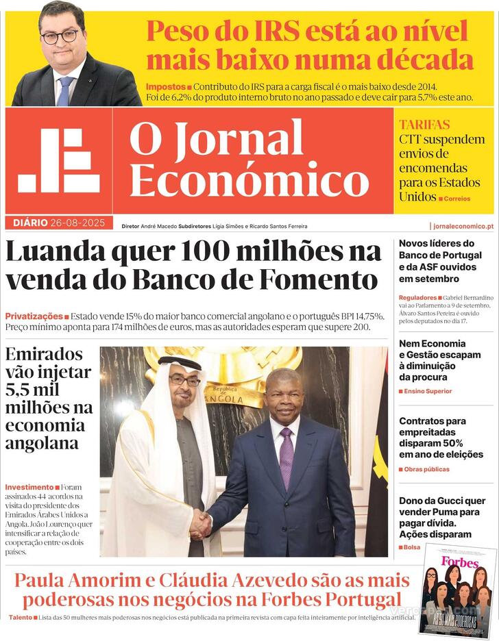 Capa Jornal Econmico - 2025-08-26
