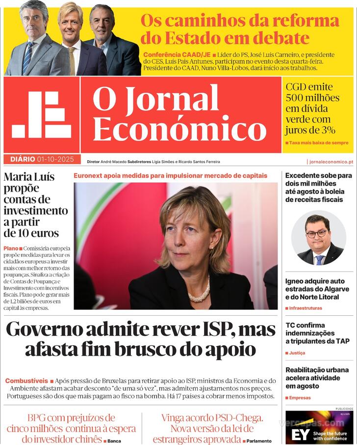 Capa Jornal Econmico - 2025-10-01