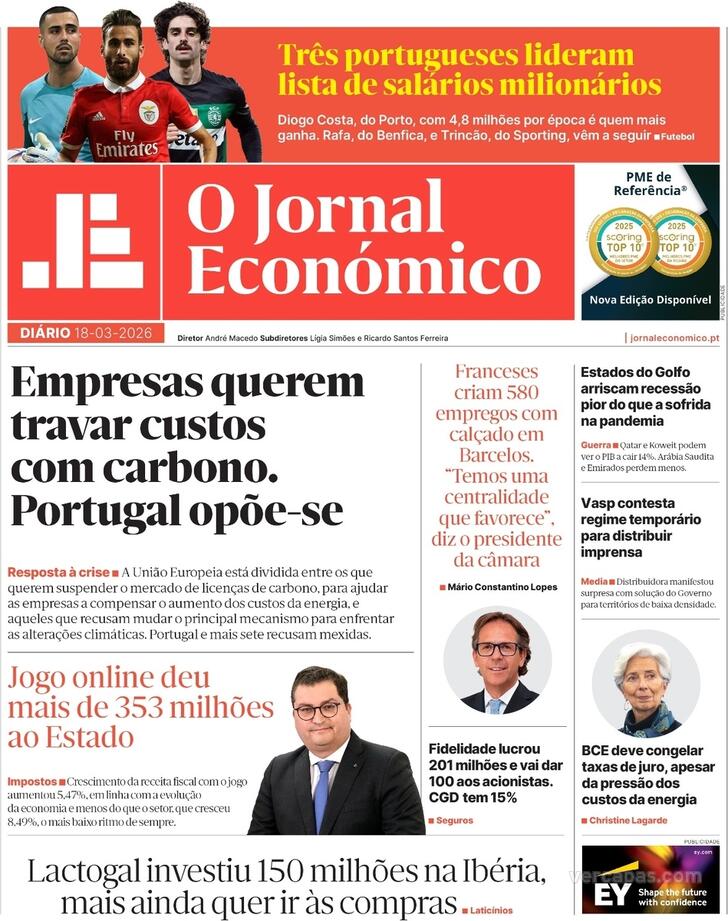 Capa Jornal Econ�mico - 2026-03-18