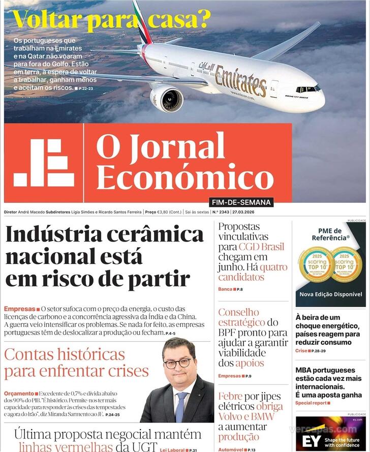 Capa Jornal Econ�mico - 2026-03-27