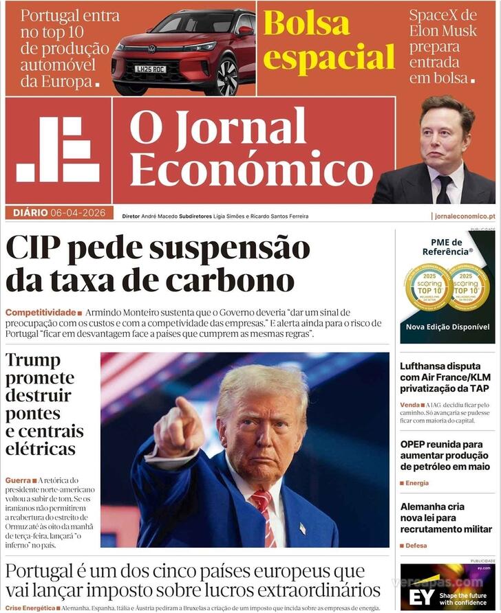 Capa Jornal Econ�mico - 2026-04-06