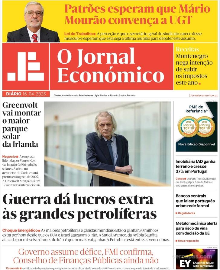 Capa Jornal Econ�mico - 2026-04-16
