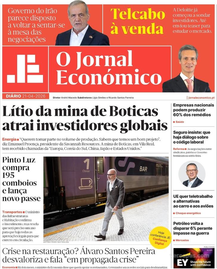 Capa Jornal Econ�mico - 2026-04-21