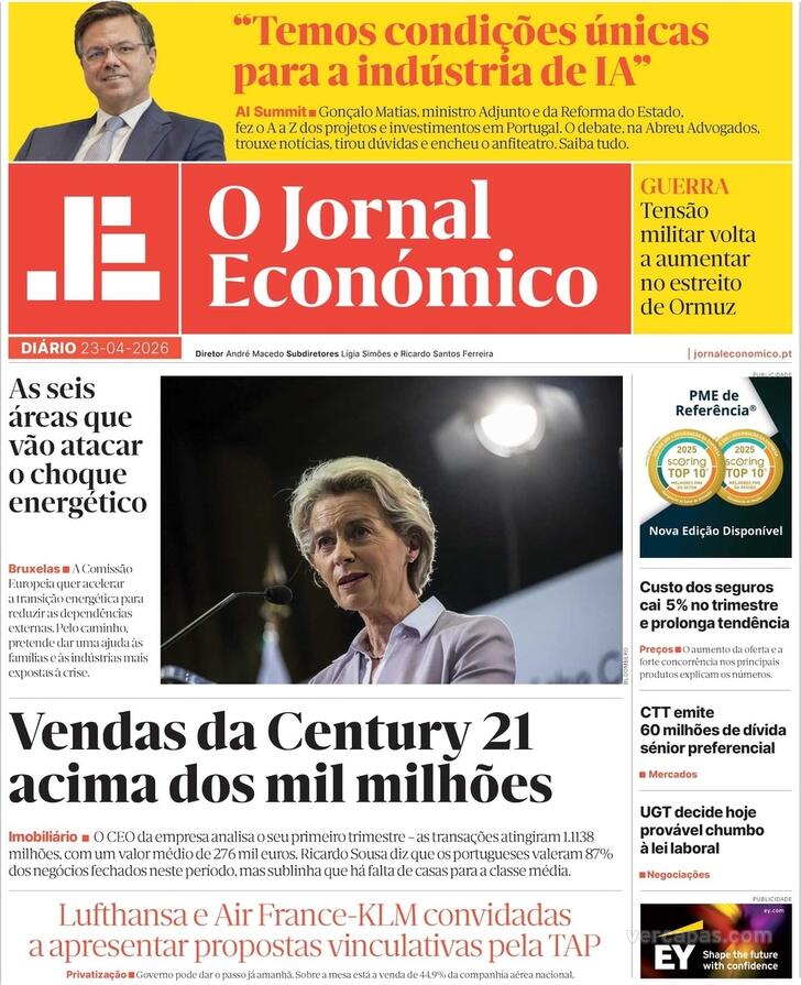 Capa Jornal Econ�mico - 2026-04-23