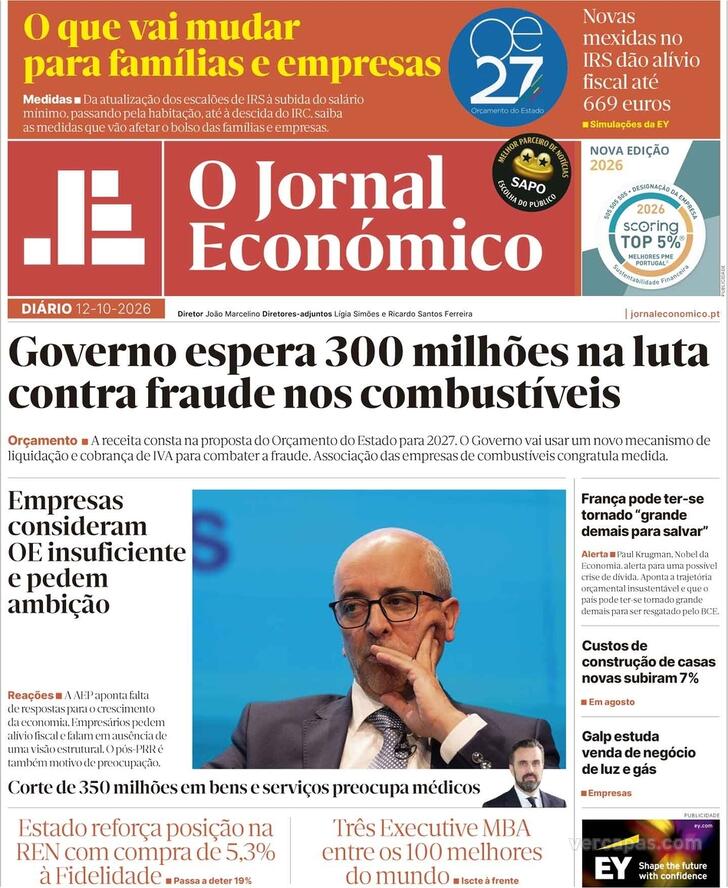 Capa Jornal Econ�mico - 2026-10-12