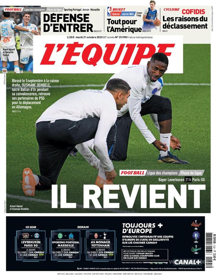 Capa L'�quipe - 2025-10-21