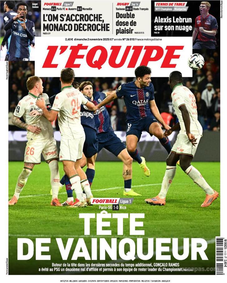 Capa L'�quipe - 2025-11-02