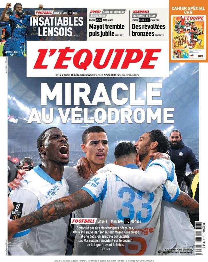 Capa L'�quipe - 2025-12-15