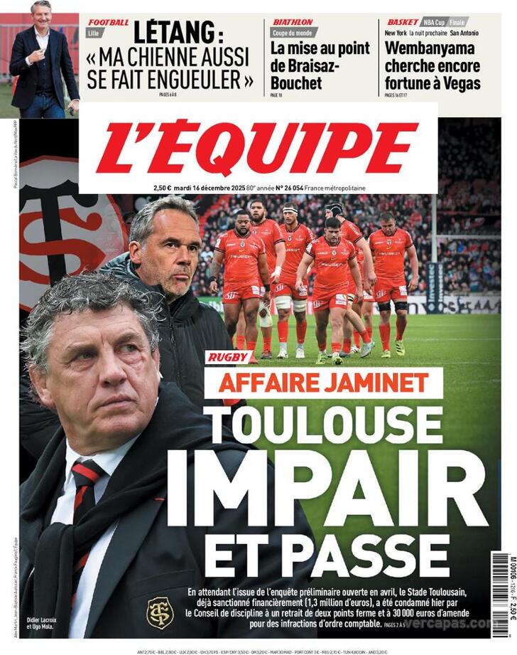 Capa L'�quipe - 2025-12-16