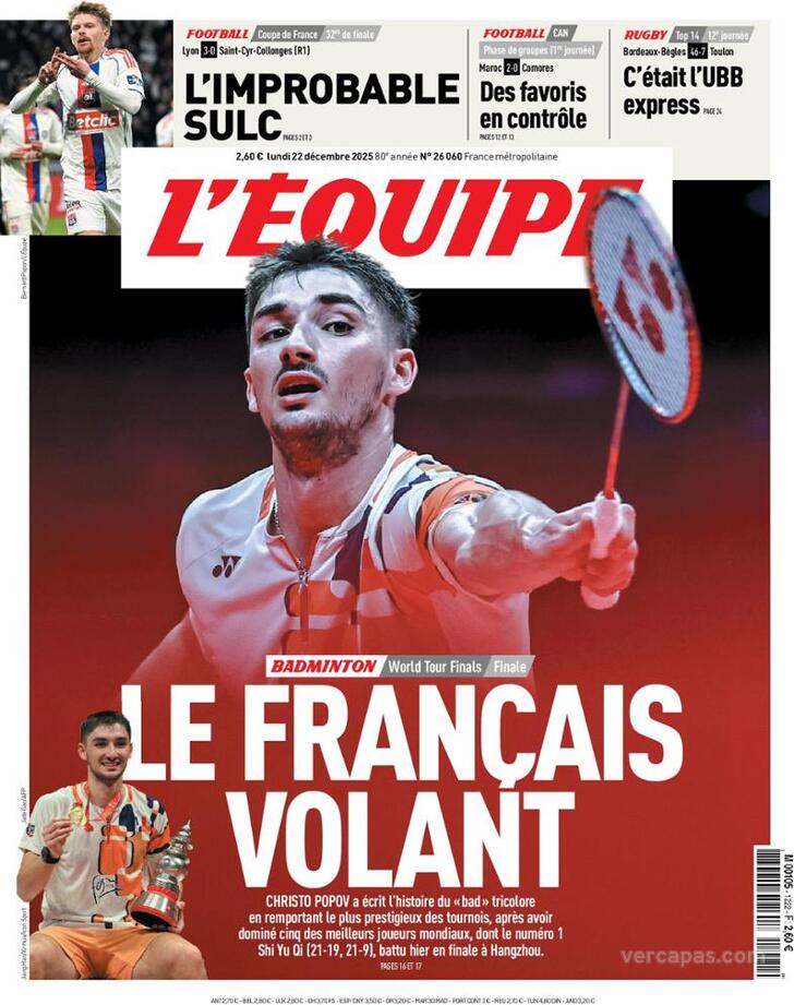 Capa L'�quipe - 2025-12-22