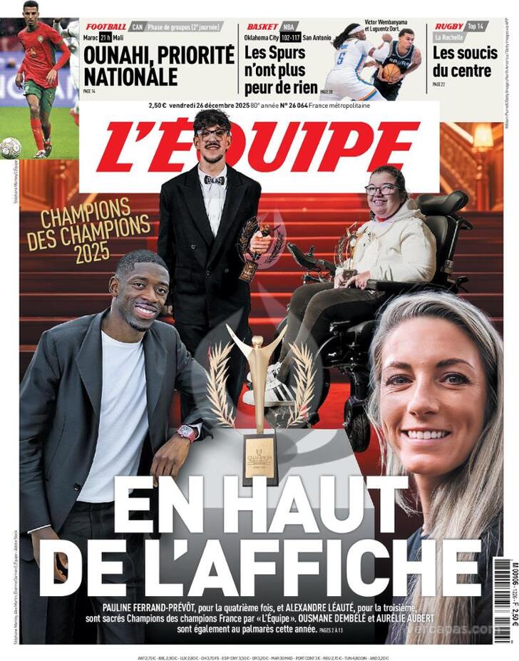 Capa L'�quipe - 2025-12-26