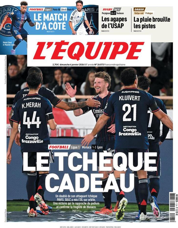 Capa L'�quipe - 2026-01-04