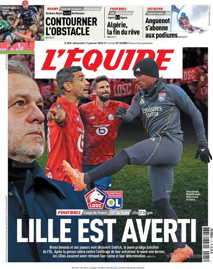 Capa L'�quipe - 2026-01-11