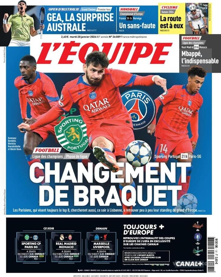 Capa L'�quipe - 2026-01-20