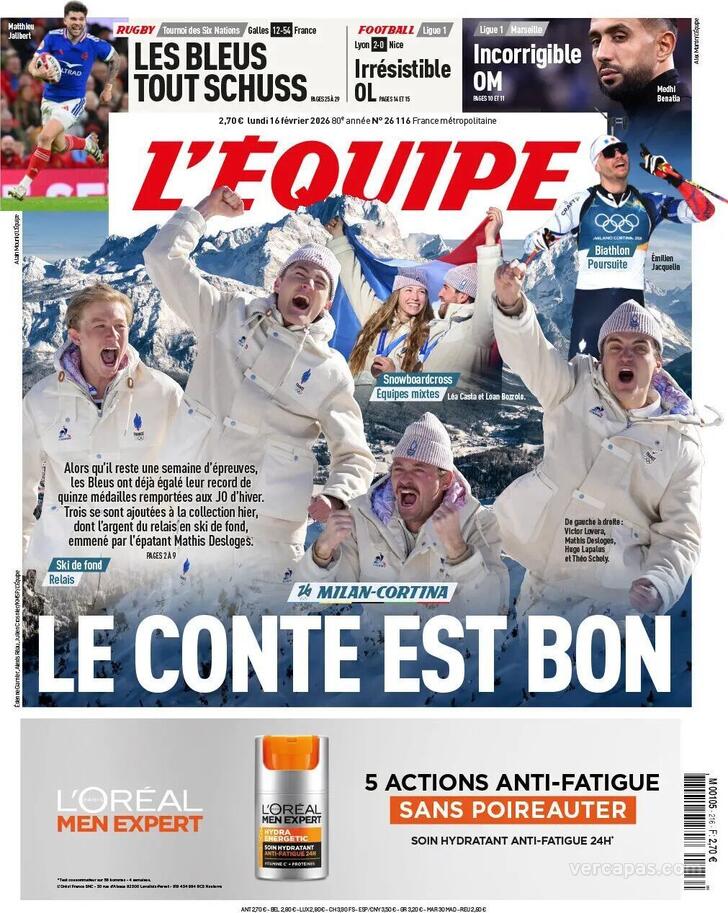 Capa L'�quipe - 2026-02-16