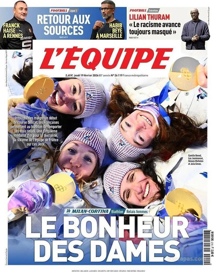 Capa L'�quipe - 2026-02-19