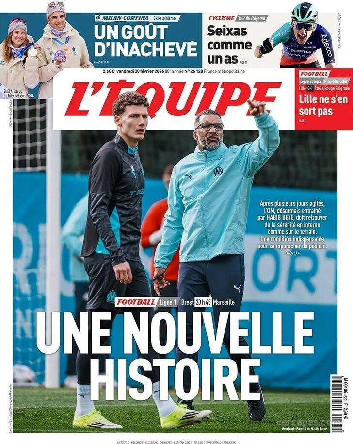 Capa L'�quipe - 2026-02-20