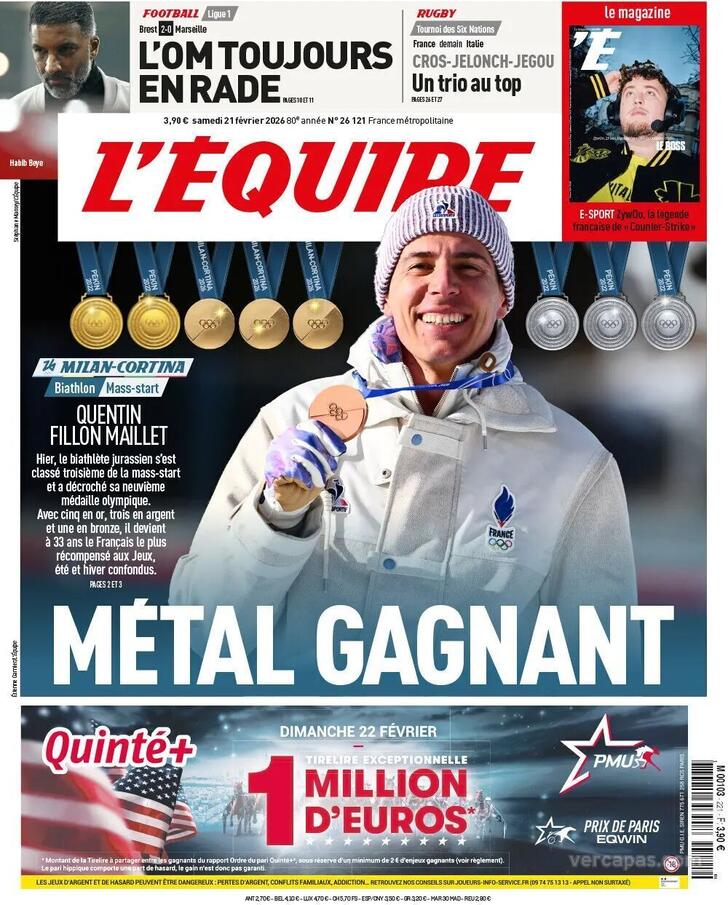 Capa L'�quipe - 2026-02-21