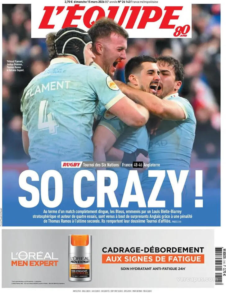 Capa L'�quipe - 2026-03-15