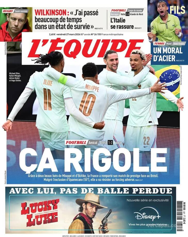 Capa L'�quipe - 2026-03-27