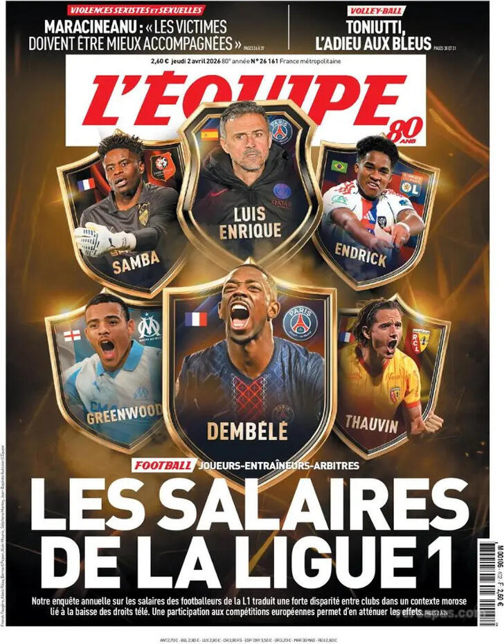 Capa L'�quipe - 2026-04-02
