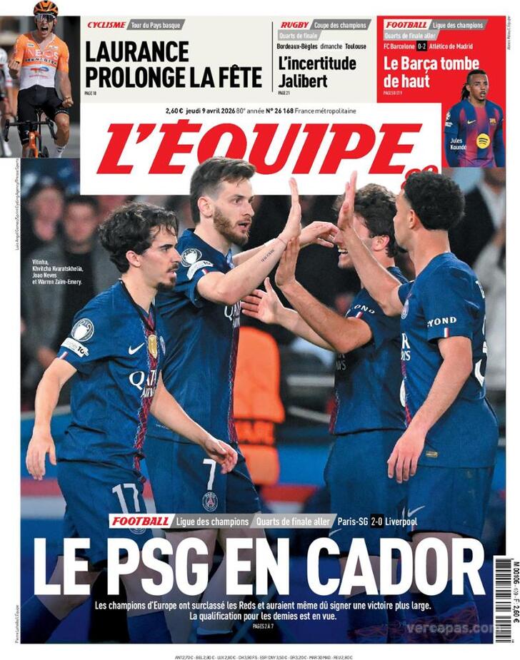 Capa L'�quipe - 2026-04-09