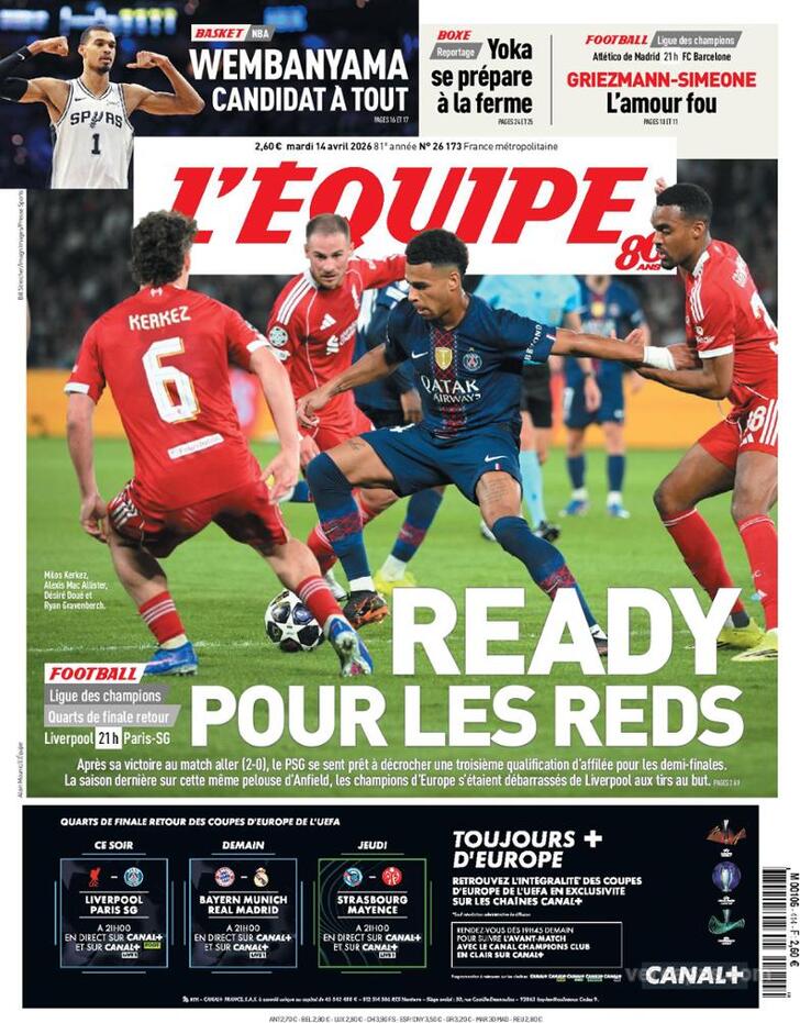 Capa L'�quipe - 2026-04-14