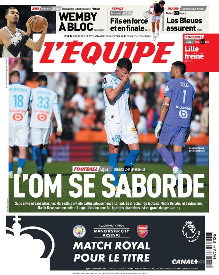 Capa L'�quipe - 2026-04-19