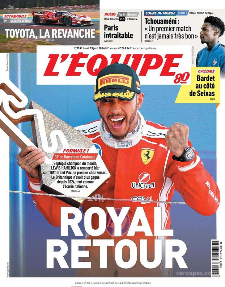 Capa L'�quipe - 2026-06-15