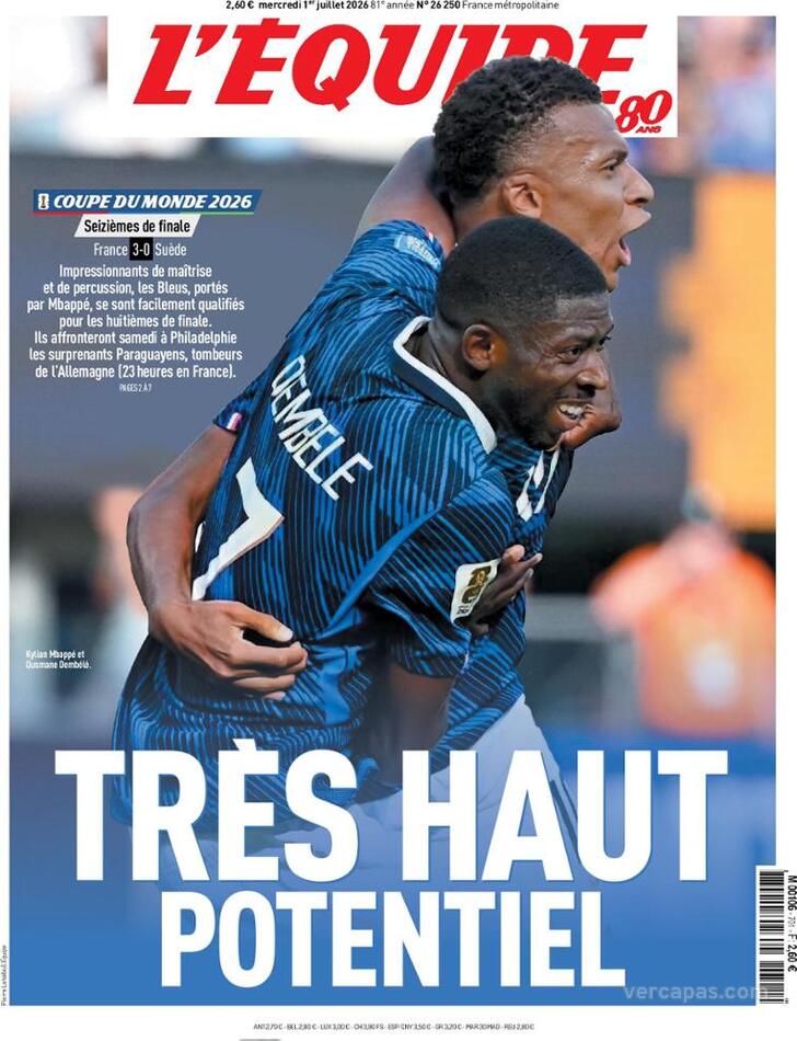 Capa L'�quipe - 2026-07-01