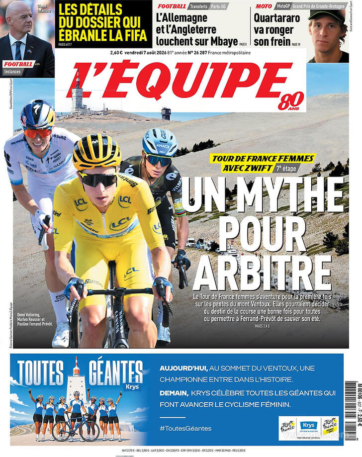 Capa L'�quipe - 2026-08-07