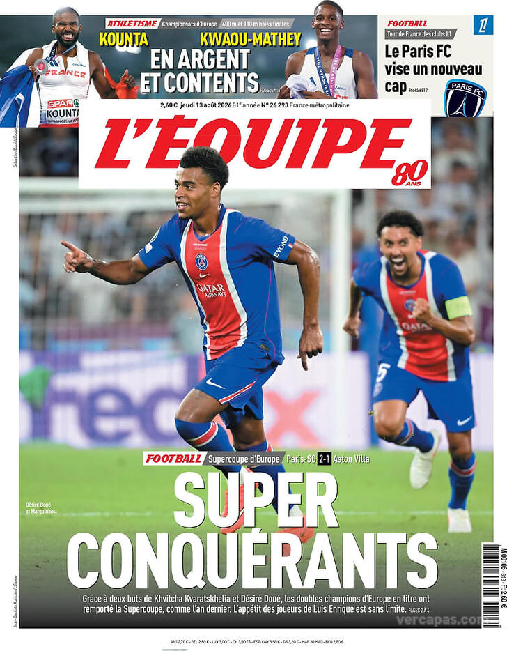 Capa L'�quipe - 2026-08-13