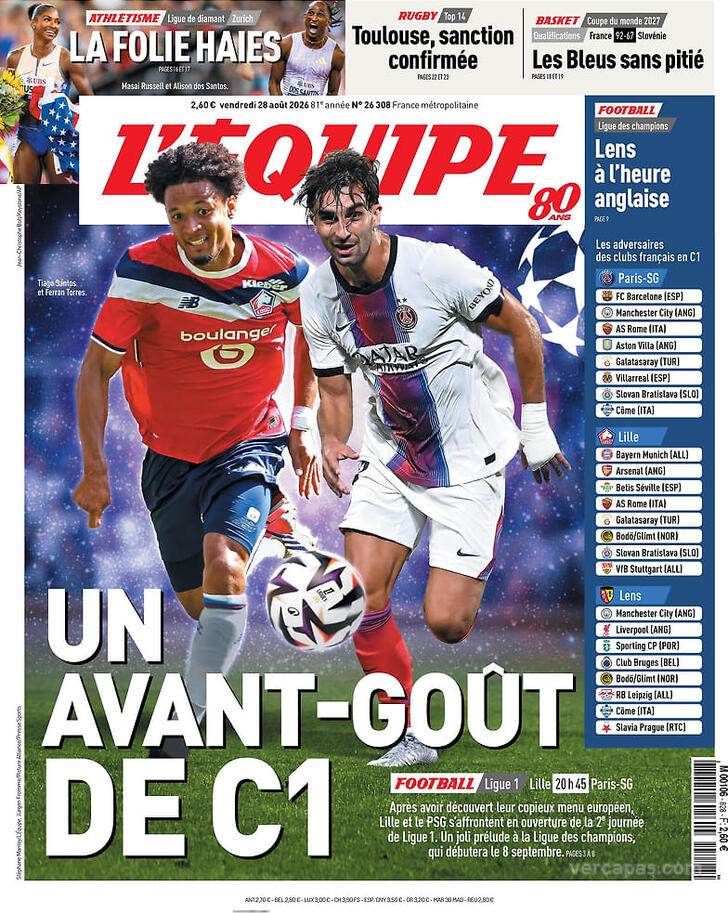 Capa L'�quipe - 2026-08-28