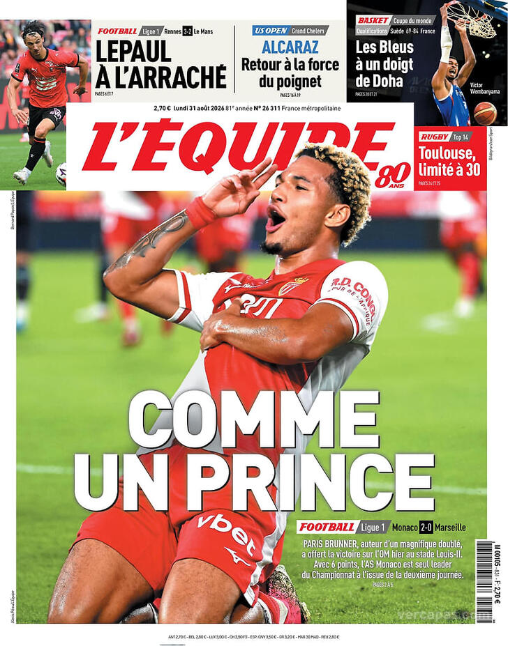 Capa L'�quipe - 2026-08-31