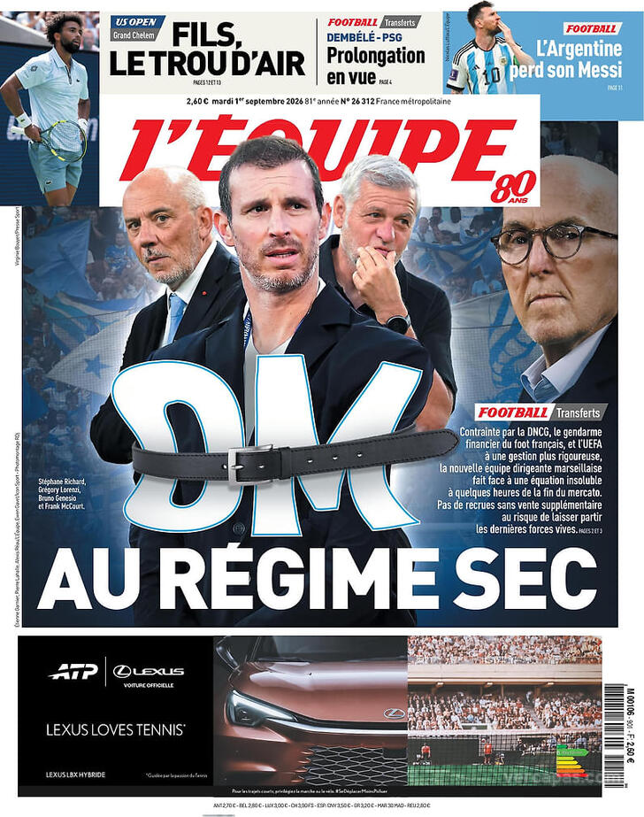 Capa L'�quipe - 2026-09-01