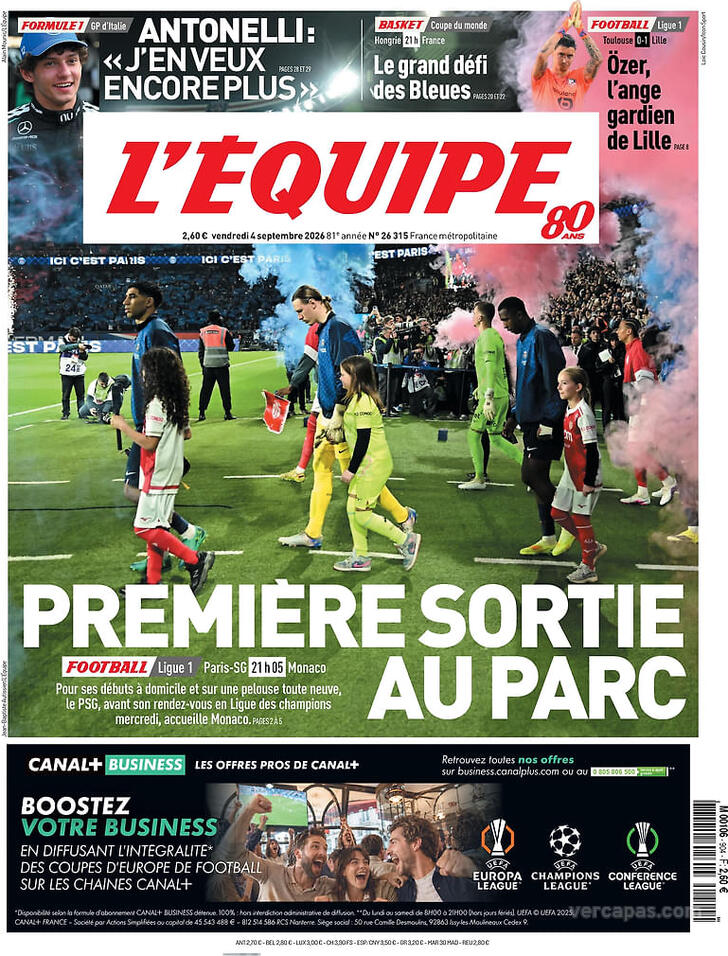 Capa L'�quipe - 2026-09-04