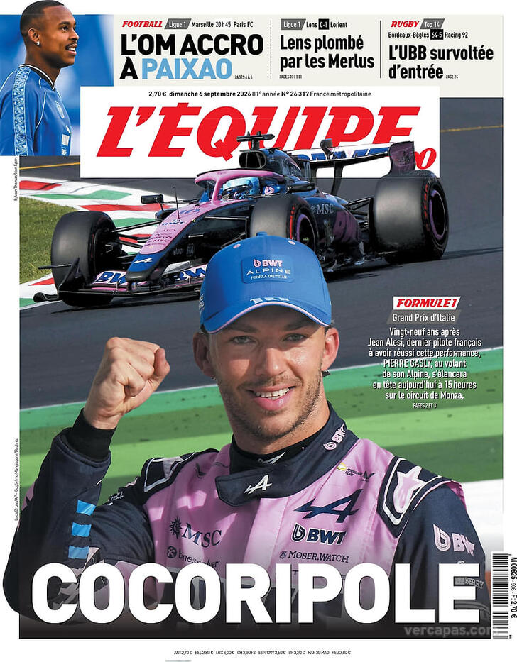 Capa L'�quipe - 2026-09-06